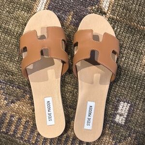 Steve Madden Tan Leather Slide Sandals – Women’s Size 10